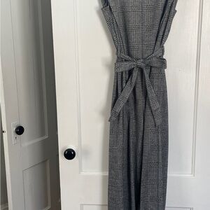 Sleeveless Black and White Plaid Jumpsuit